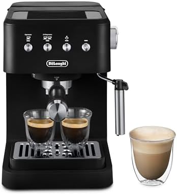 Automatic one-touch espresso machine ready to brew coffee on a kitchen counter