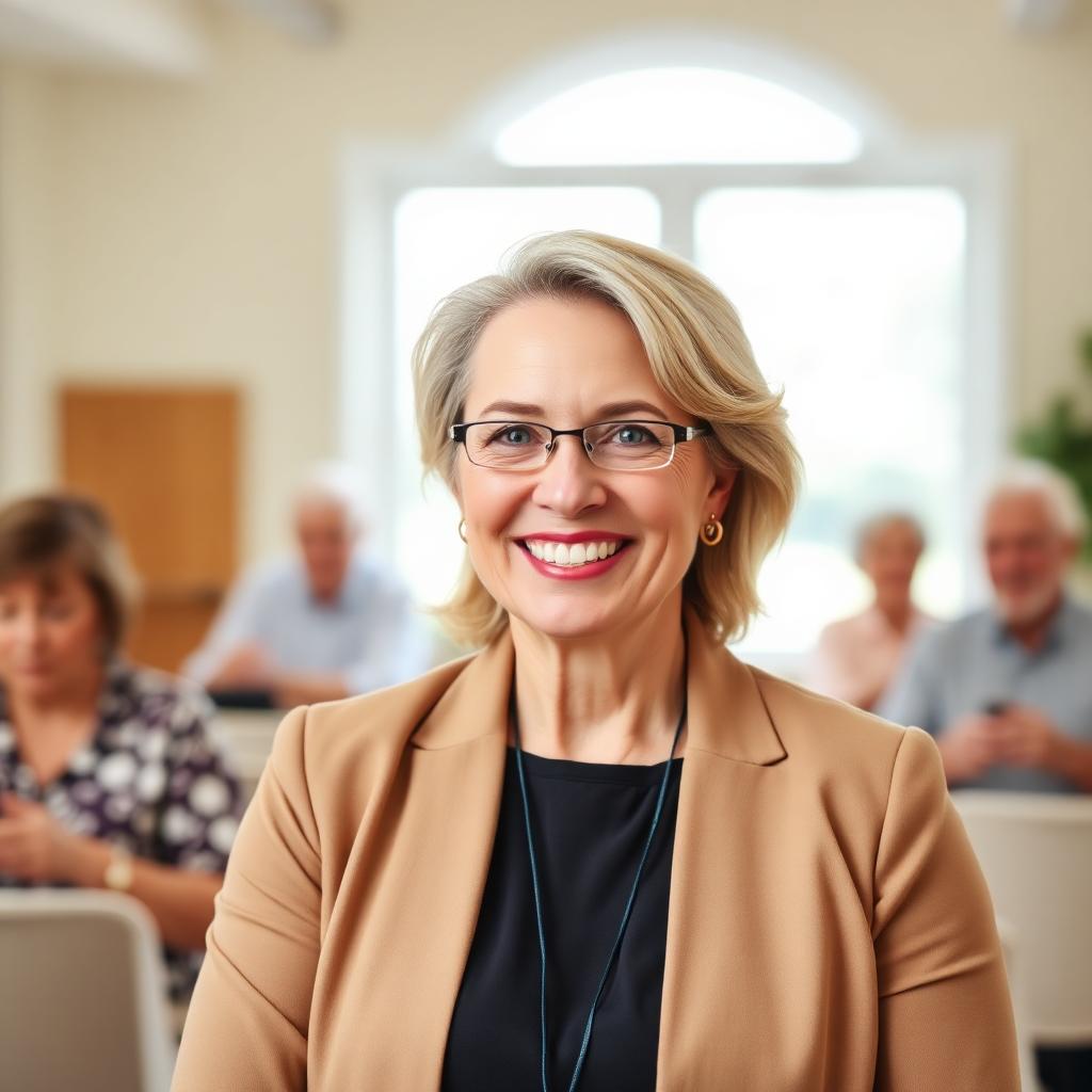 Friendly activity director in a senior community setting