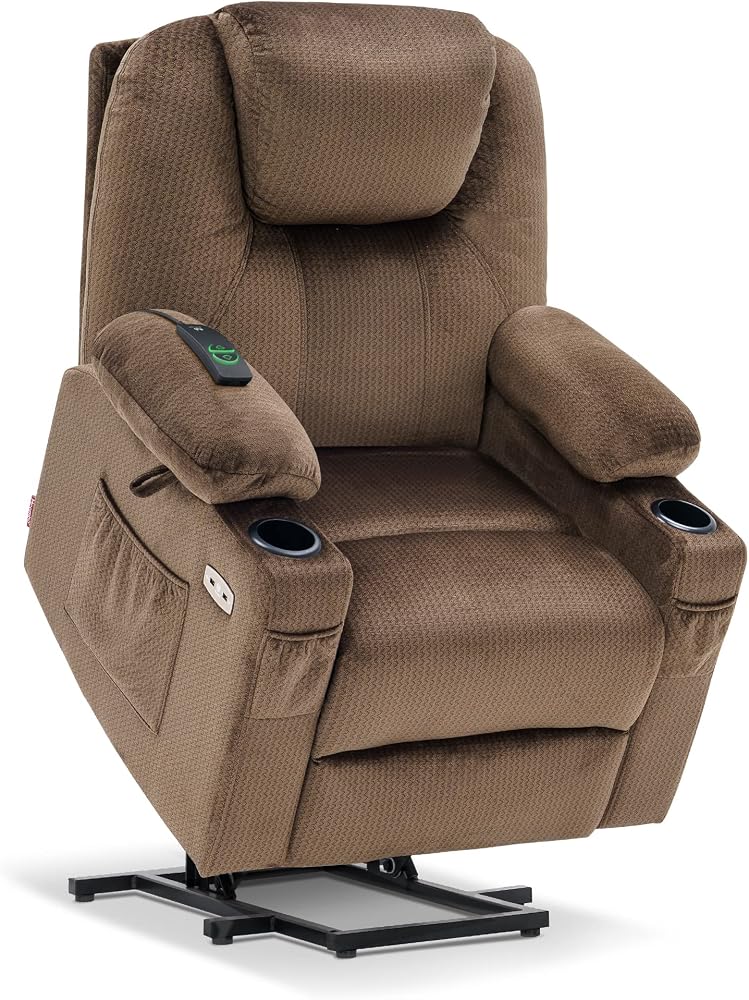 Power lift recliner chair in a comfortable senior living room setting