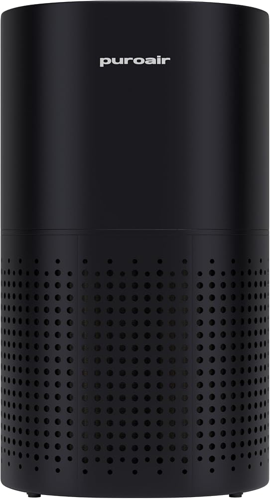 Large-room HEPA air purifier on a side table in a senior apartment