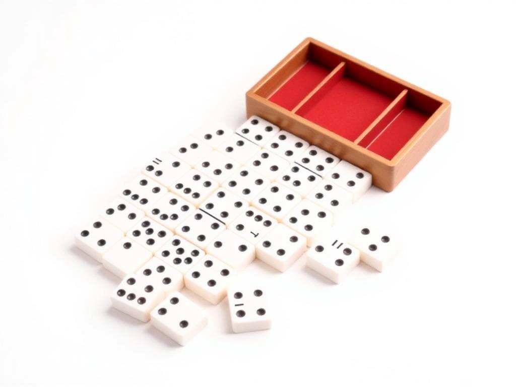 Classic dominoes set lined up on a table for a matching game