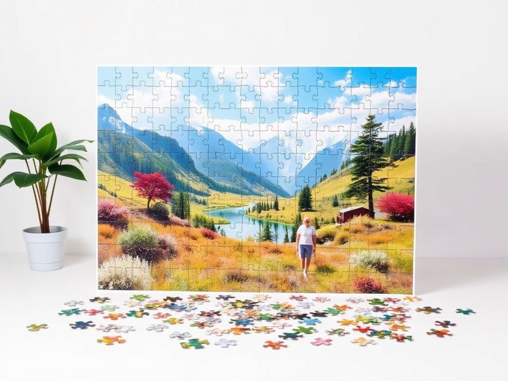 Large-piece jigsaw puzzle with easy-to-handle pieces on a table